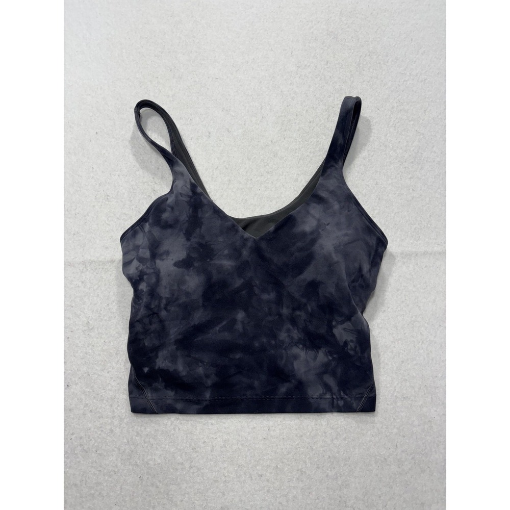 Lululemon Sports Bra Womens 6 Gray Tie Dye Longline V Neck Yoga Athletic Top - Picture 1 of 10